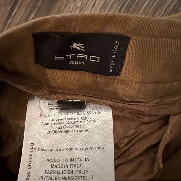 Etro Milan Tan Khaki Pleat Front Pants - Picture 4 of 8